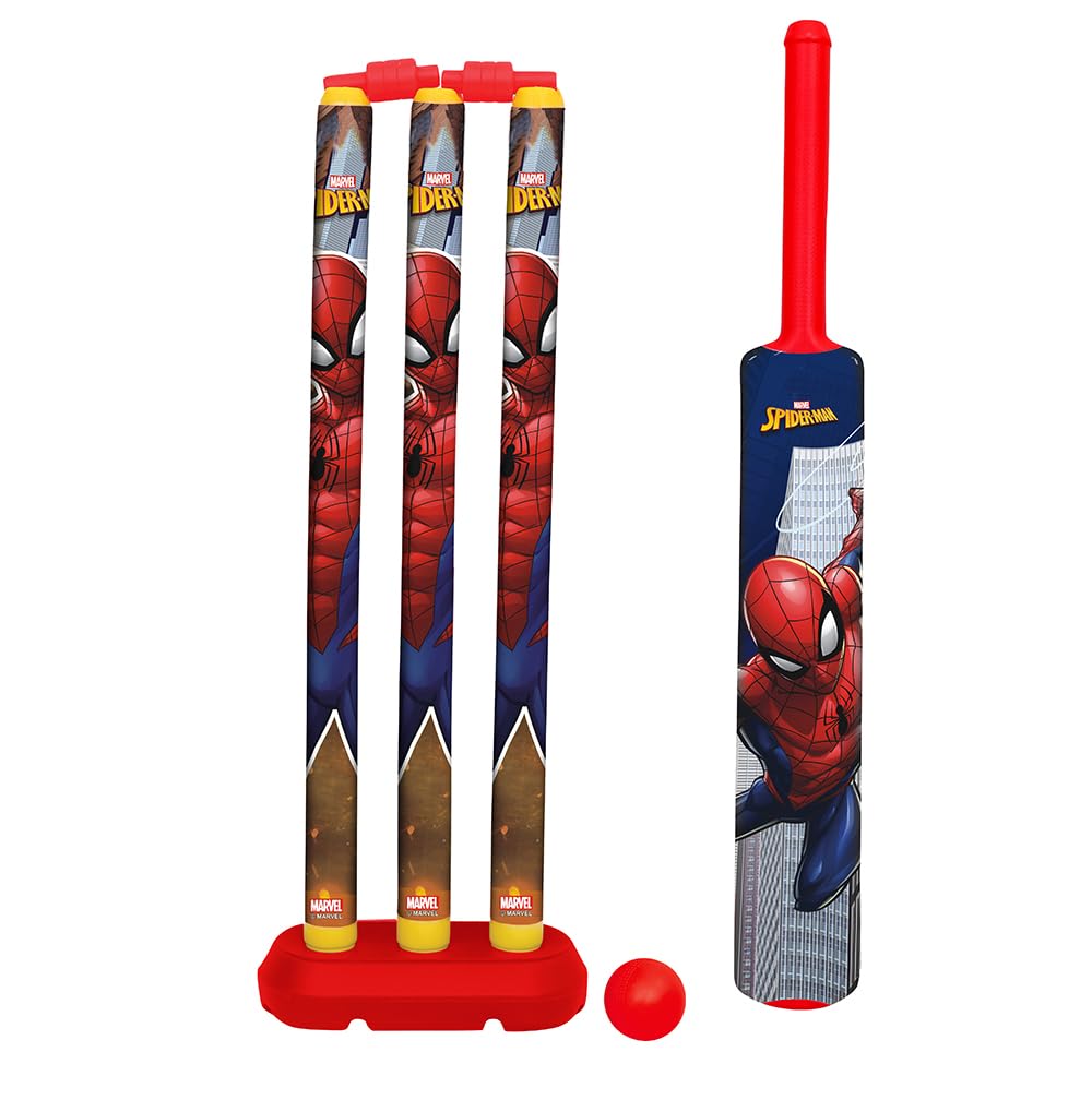 Amazon brand – jam & honey spiderman premium cricket set for kids | bat, stumps,ball & holder | bis certified | indoor outdoor play