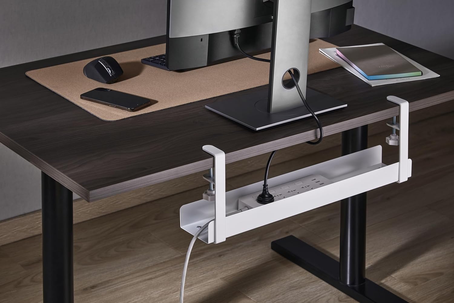 Ergoyou – clamp-on under desk cable tray for wire management – power strip trayand charging wires organisor – easy and quick diy installation – 108 x 120 mm x600 mm