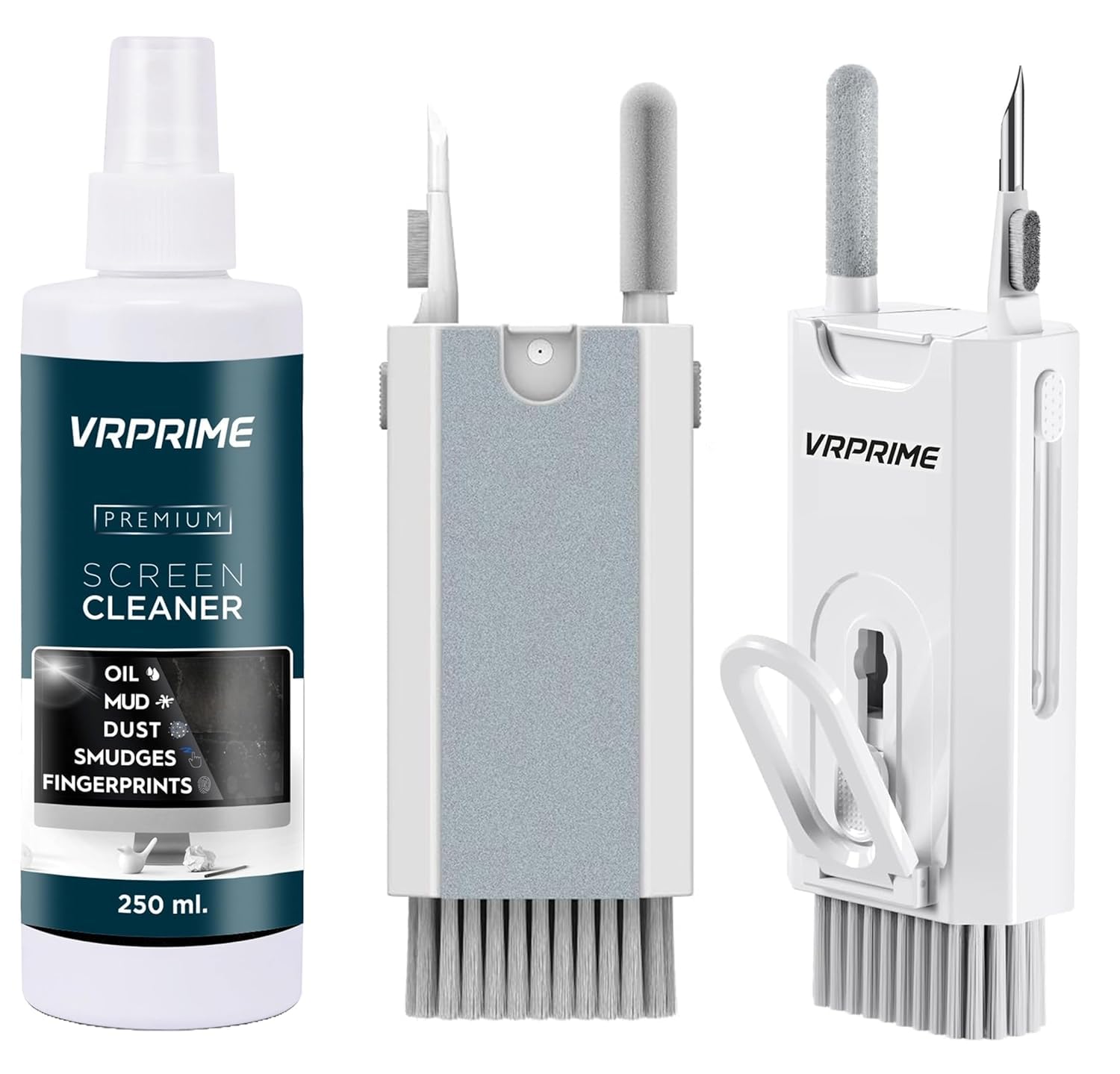 Vrprime 8-in-1 laptop cleaning kit screen clean | mobile phone cleaning kit |tools for keyboard, earbuds & screen clean| with 250ml screen cleaner liquidspray