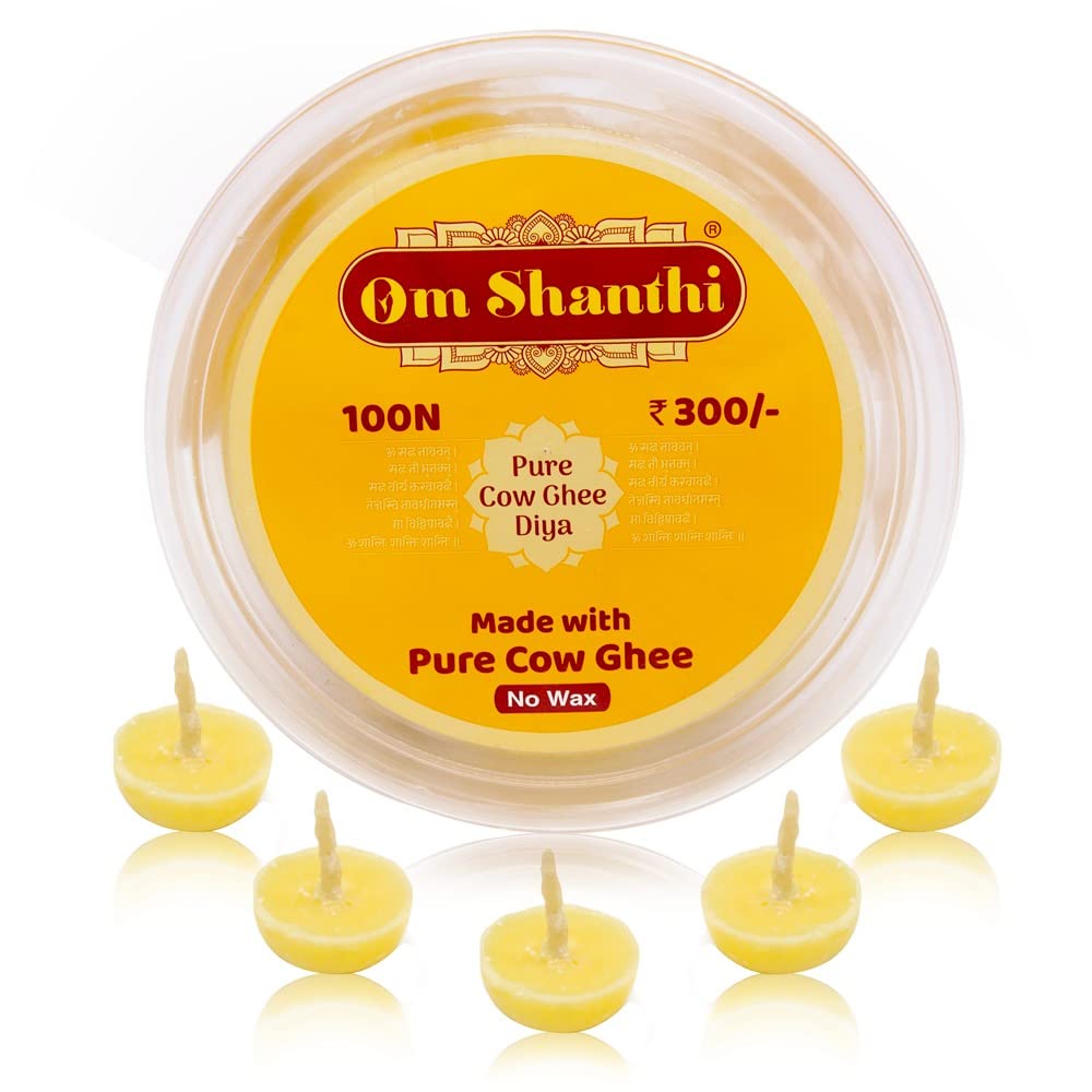 Cycle pure om shanthi cow ghee diya for puja – 100 ghee wicks | ghee batti forpooja, festivals, havans & religious rituals | readymade ghee diya batti | easyto use & long lasting