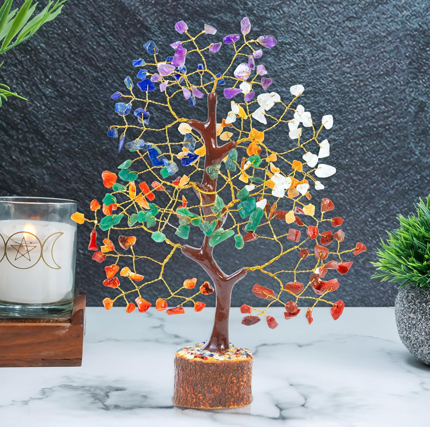 Hindcraft chakra tree for positive energy – crystal & healing stones feng shuiseven chakra tree of life decor – perfect rakhi gift for brothers & sisters – 7chakra tree, 200 beads, 8-10″
