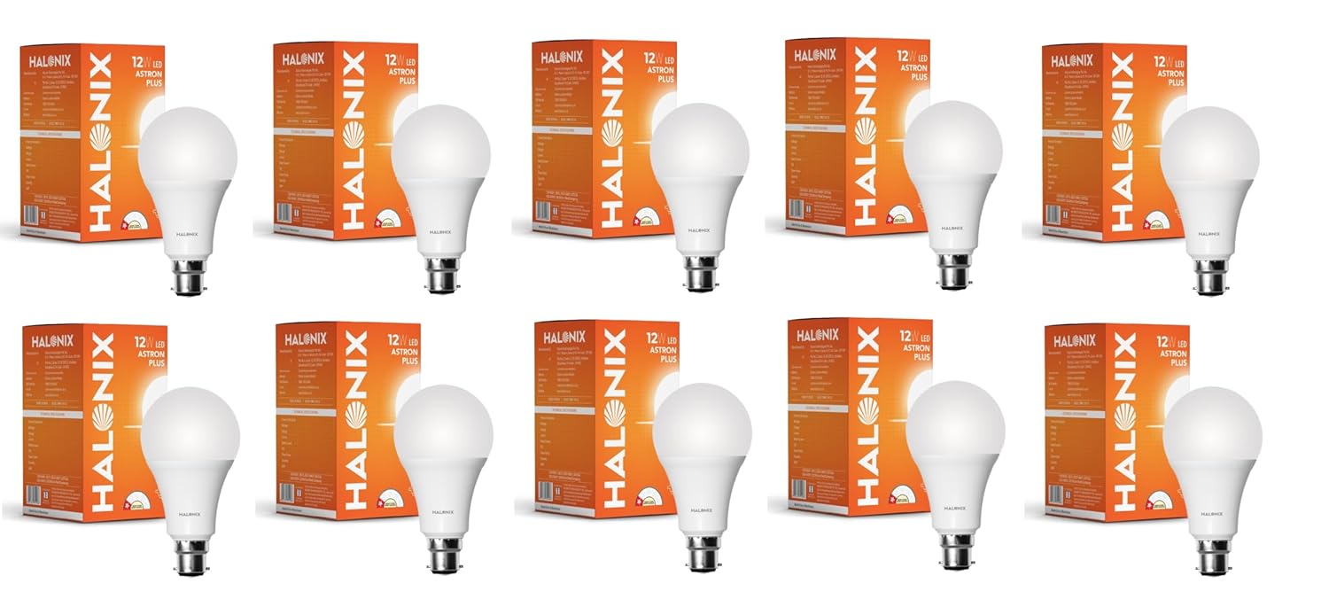 Halonix 12w b22 base led bulb – cool daylight (6500k) | energy efficient | bestled bulb for home | surge protection up to 4kv | rated life 15000 hrs | for home& office |pack of 10