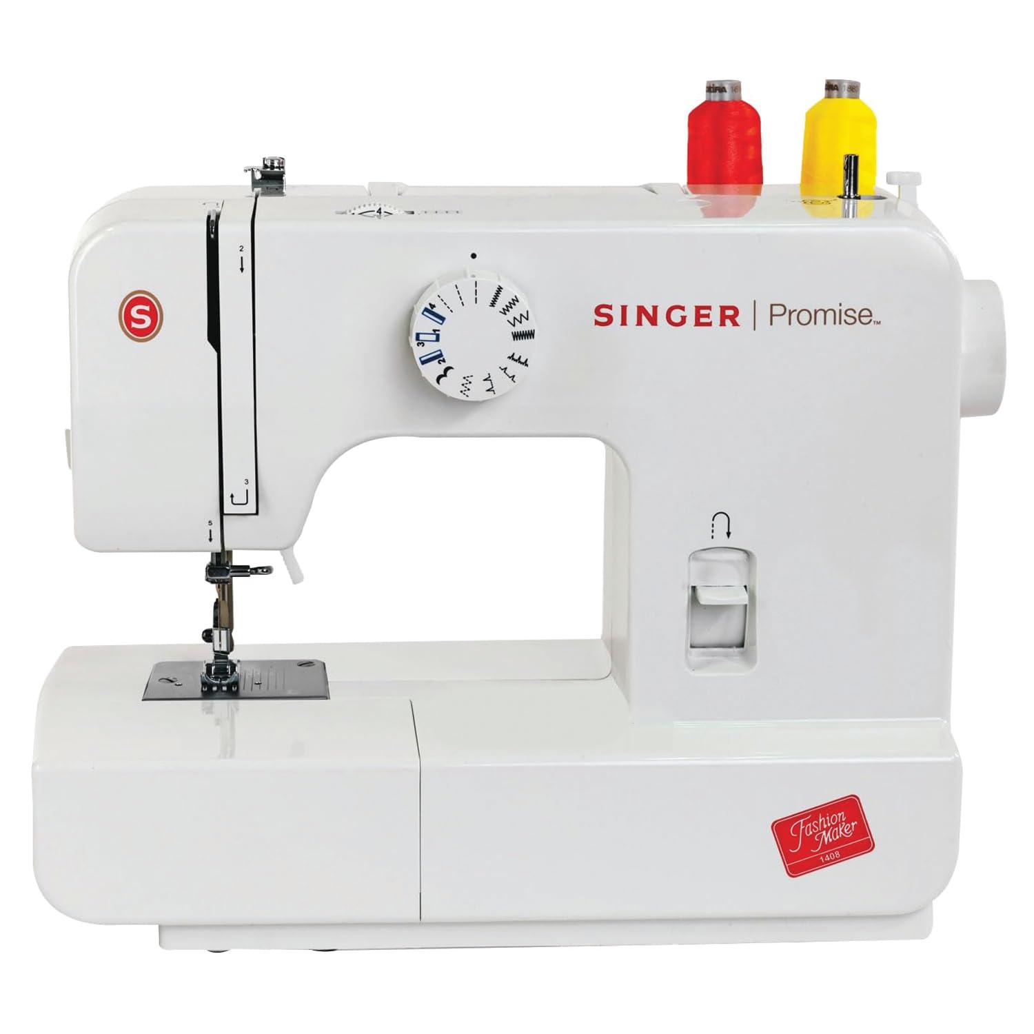 Singer promise 1408 zig-zag sewing machine, 8 built-in stitches, 24 stitchesfunctions with 70w powerful motor & feed dog with106 teeth in 6 rows (white)-getfree online interactive master class