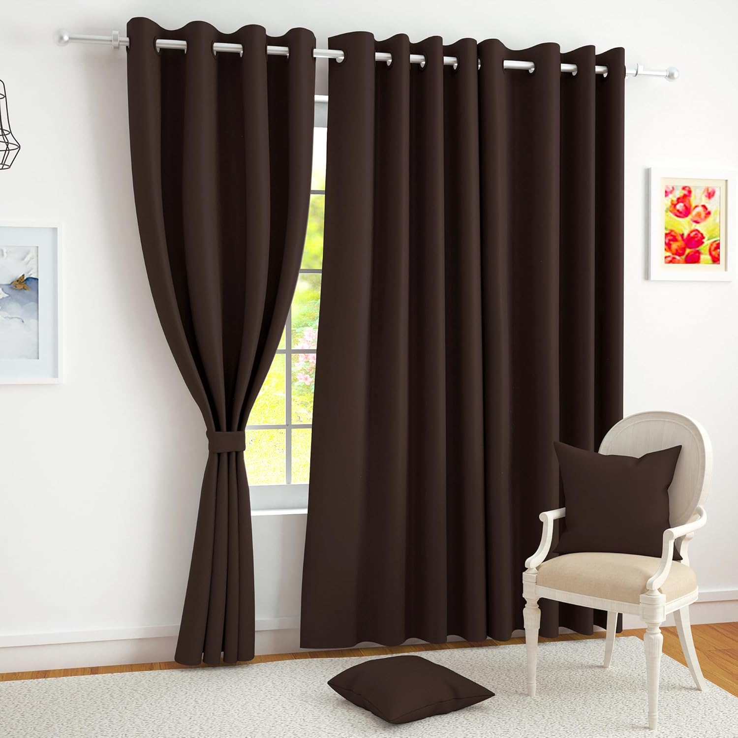 Story@home blackout windows curtain 5 feet set of 2 | plain printed | 97% roomdarkening curtain | thermal insulated | curtains for living room | (118 x 152cm, dark brown) | perfect for home decor