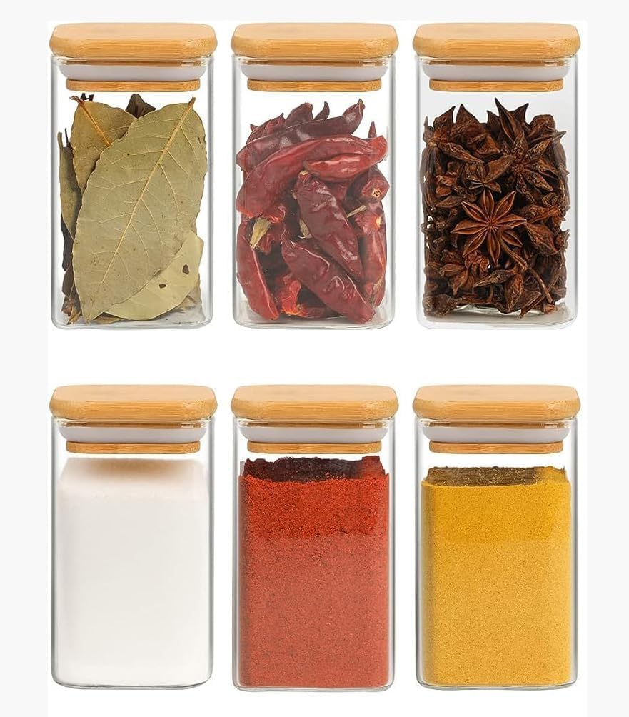 Riziya brother airtight glass storage canister with wooden lid – kitchen storagefor nuts, coffee, flour, rice, sugar, tea (270ml, 2 pcs)