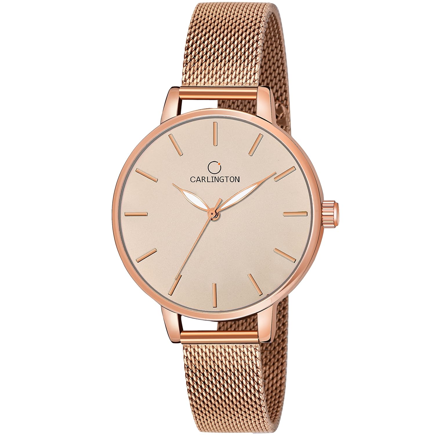 Carlington big dial women’s watch with stainless steel mesh strap, adjustableclasp and water resistant body(silver/rose gold/black dial) | rakhi gift | giftfor sister | gift for girls