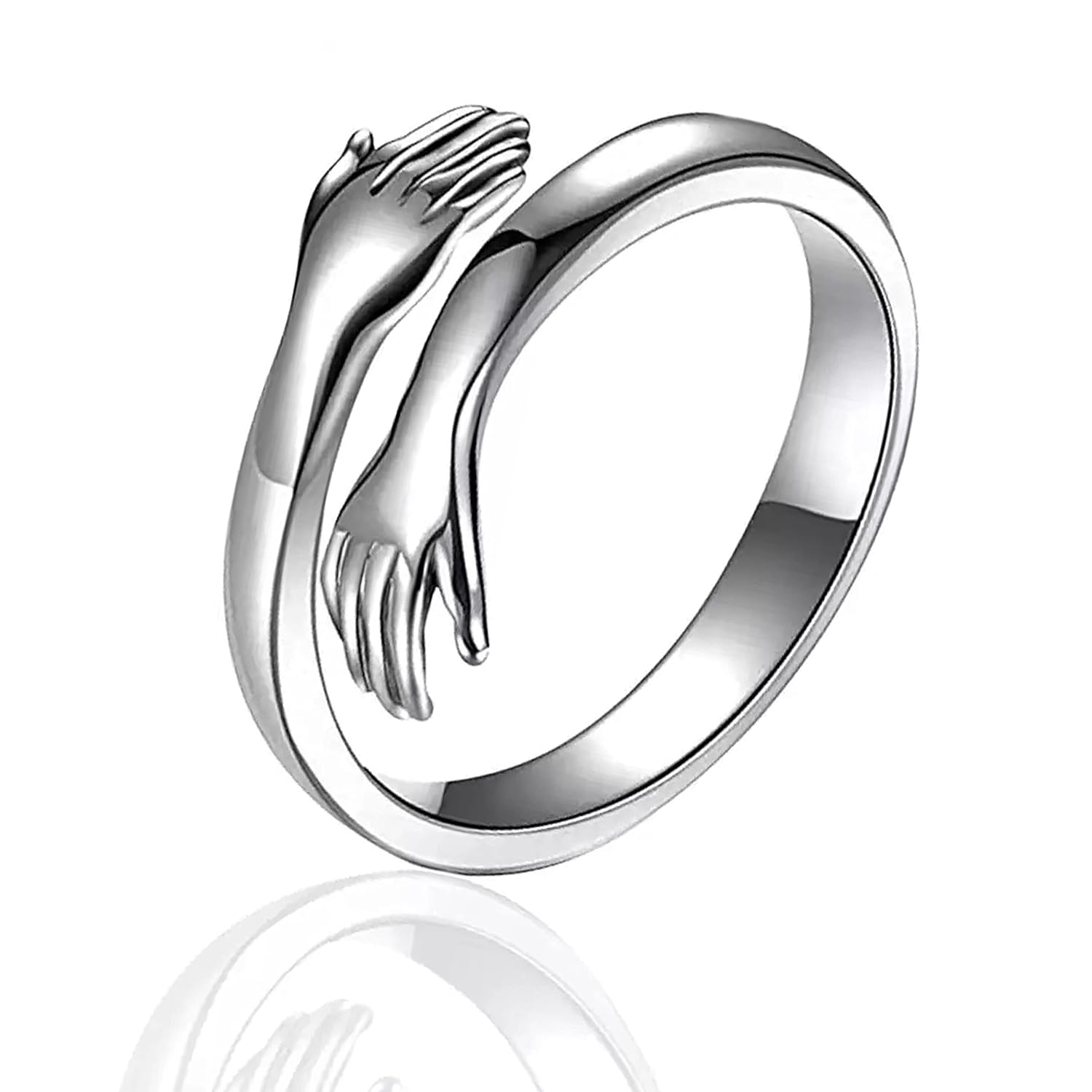 Fashion frill silver couple ring for women men closed hand stainless steelpromise silver hug ring for girls women men boys promise adjustable couple ringanniversary love gifts jewellery