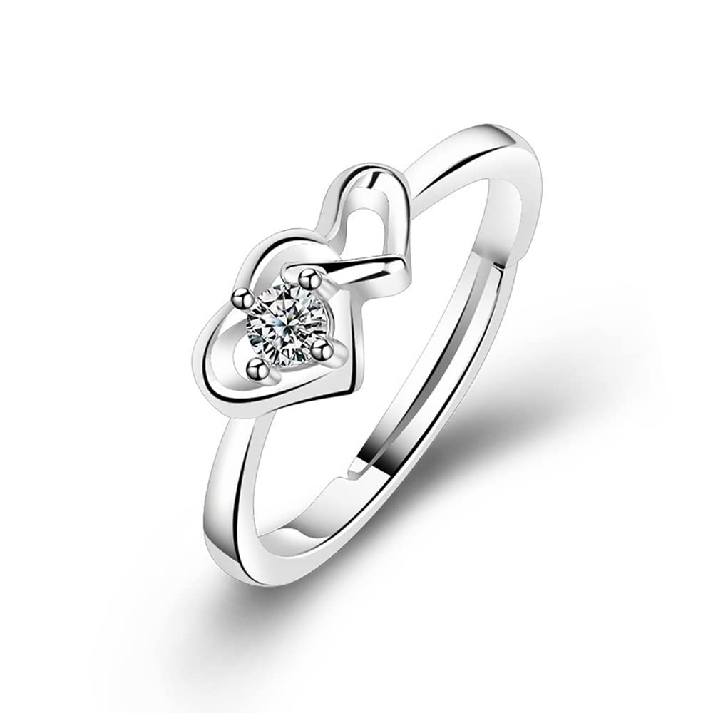 Shining diva fashion valentine gift for girlfriend latest stylish platinumplated adjustable solitaire ring for women and girls (11915r), silver