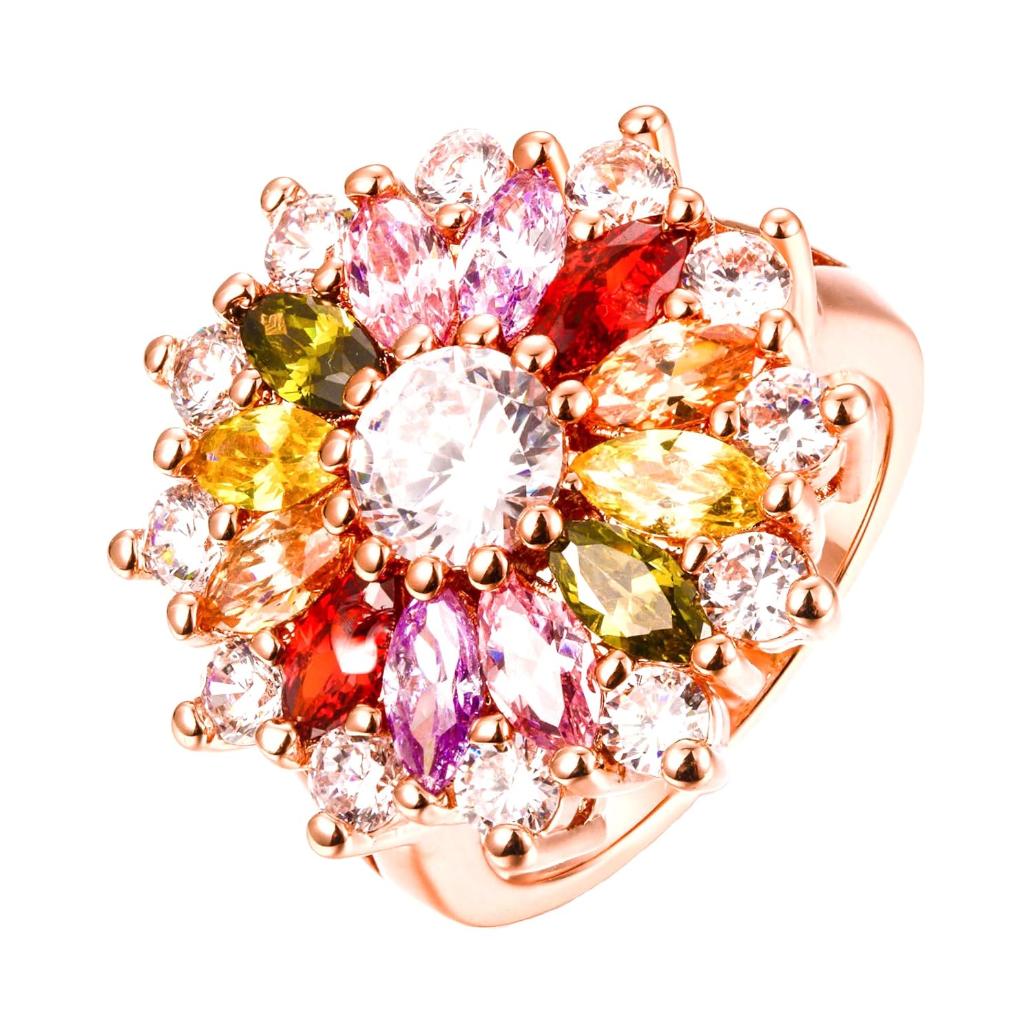 Yellow chimes rings for women multicolor floral ring sparkling glamourouslyswiss zircon multi color rose gold plated adjustable ring for women and girls.