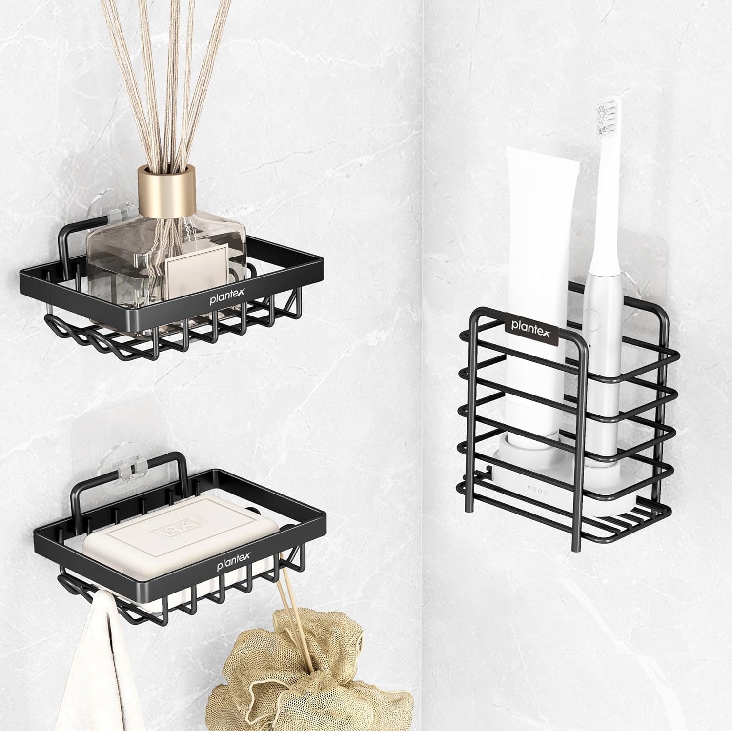 Plantex gi steel bathroom accessories/soap dish for bathroom/tumbler holder/soapstand/case for wall – black, combo