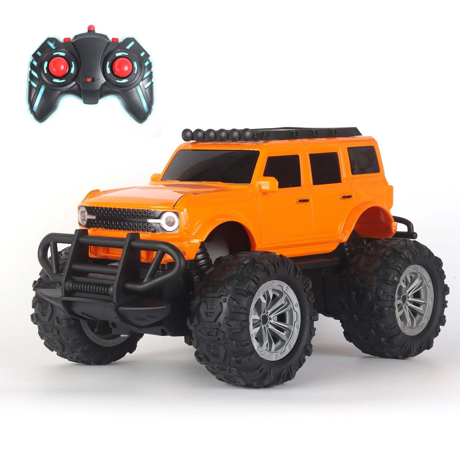 Popsugar off roader rechargeable remote control monster truck with 4 headlightmodes | lithium battery | c-type charging | remote control car for kids | madein india