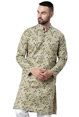 Majestic man men’s cotton regular fit casual mandarin collar ethnic motifsprinted long regular kurta