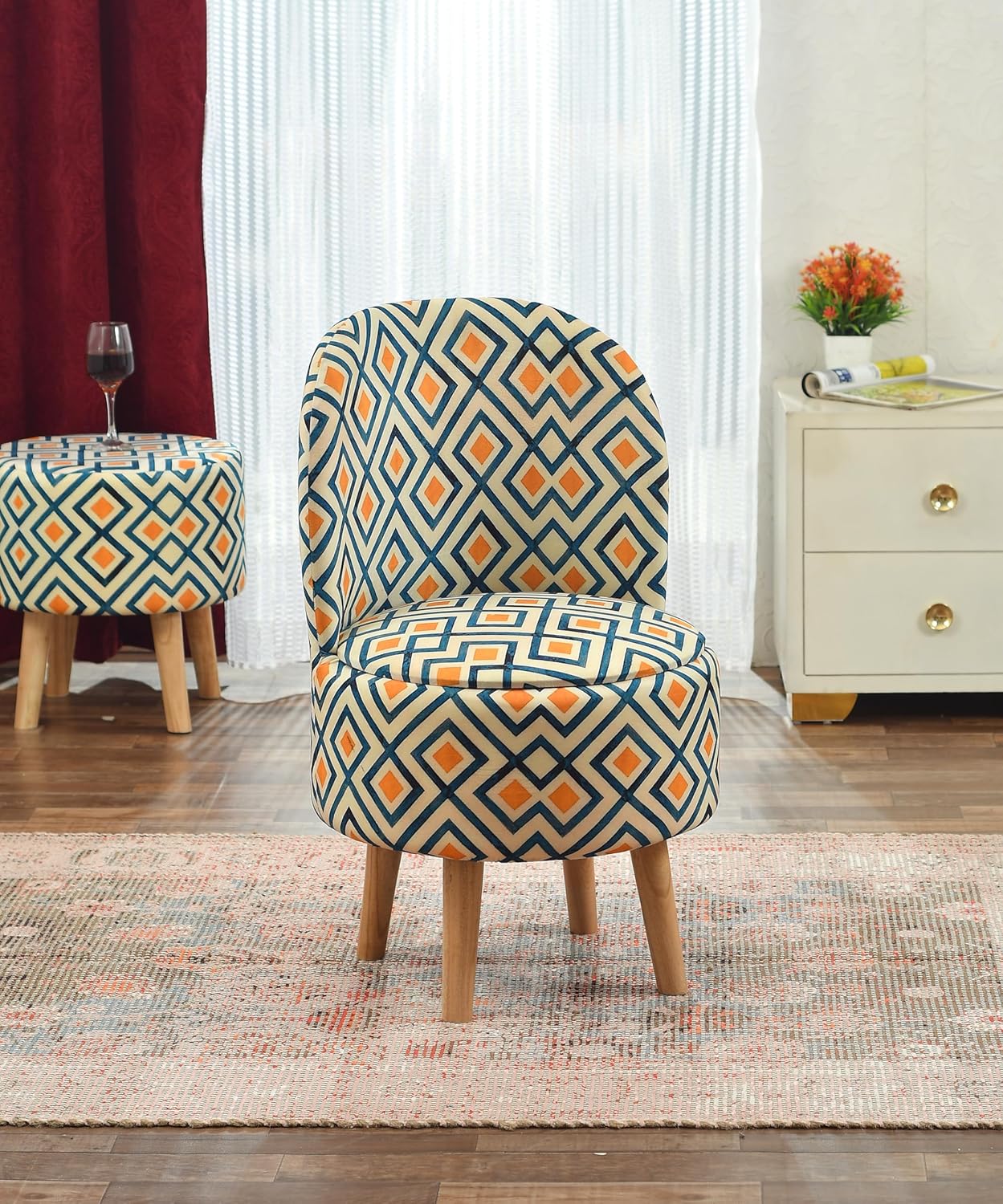 Nacia printed ottoman chair pouffe stool (18×32 inch) | stylish mudda footrest &seat for living room | puffy foam wooden leg stool | perfect pouf for homedécor, sofa & dressing table (yellow box)