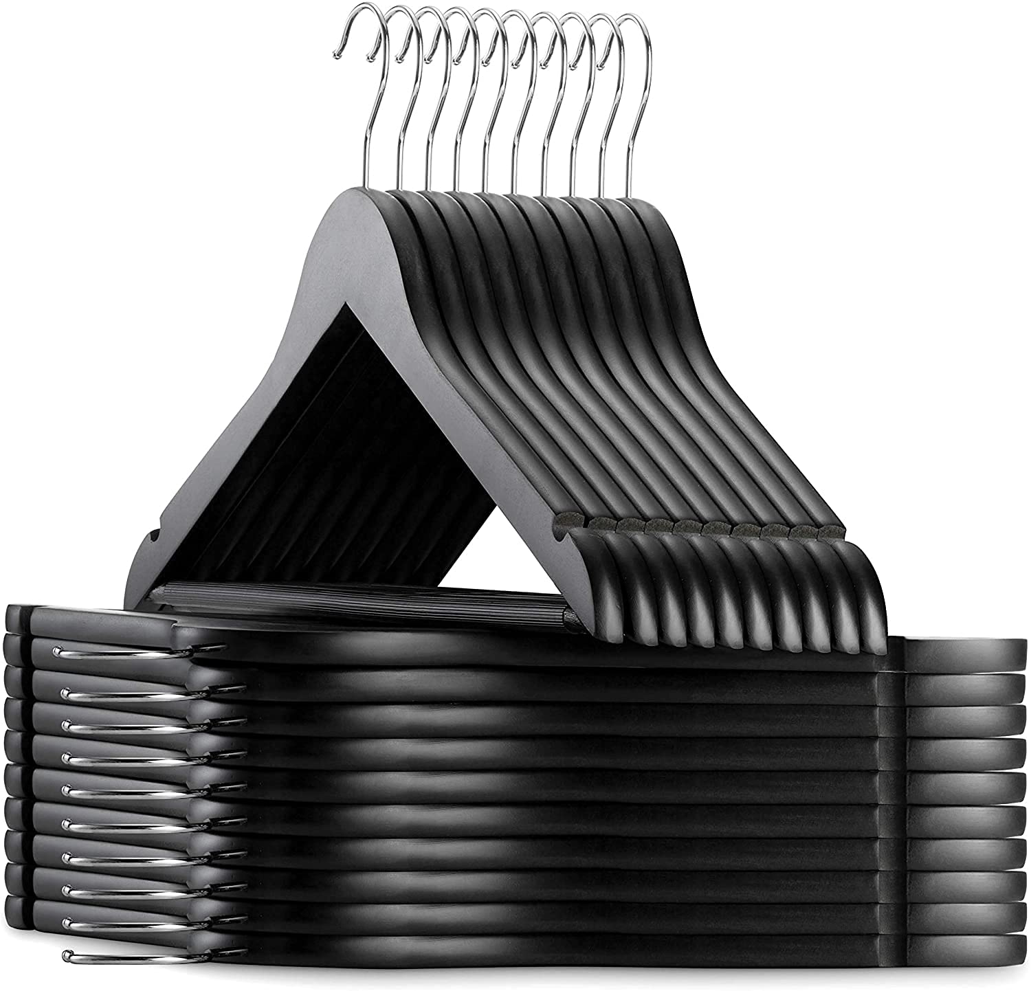 Evolluxi lotus wooden hangers, solid wood shirt hangers,dress coat jacketclothes hangers,with extra smooth finish, 360 degree swivel hook(retro) (black,8)