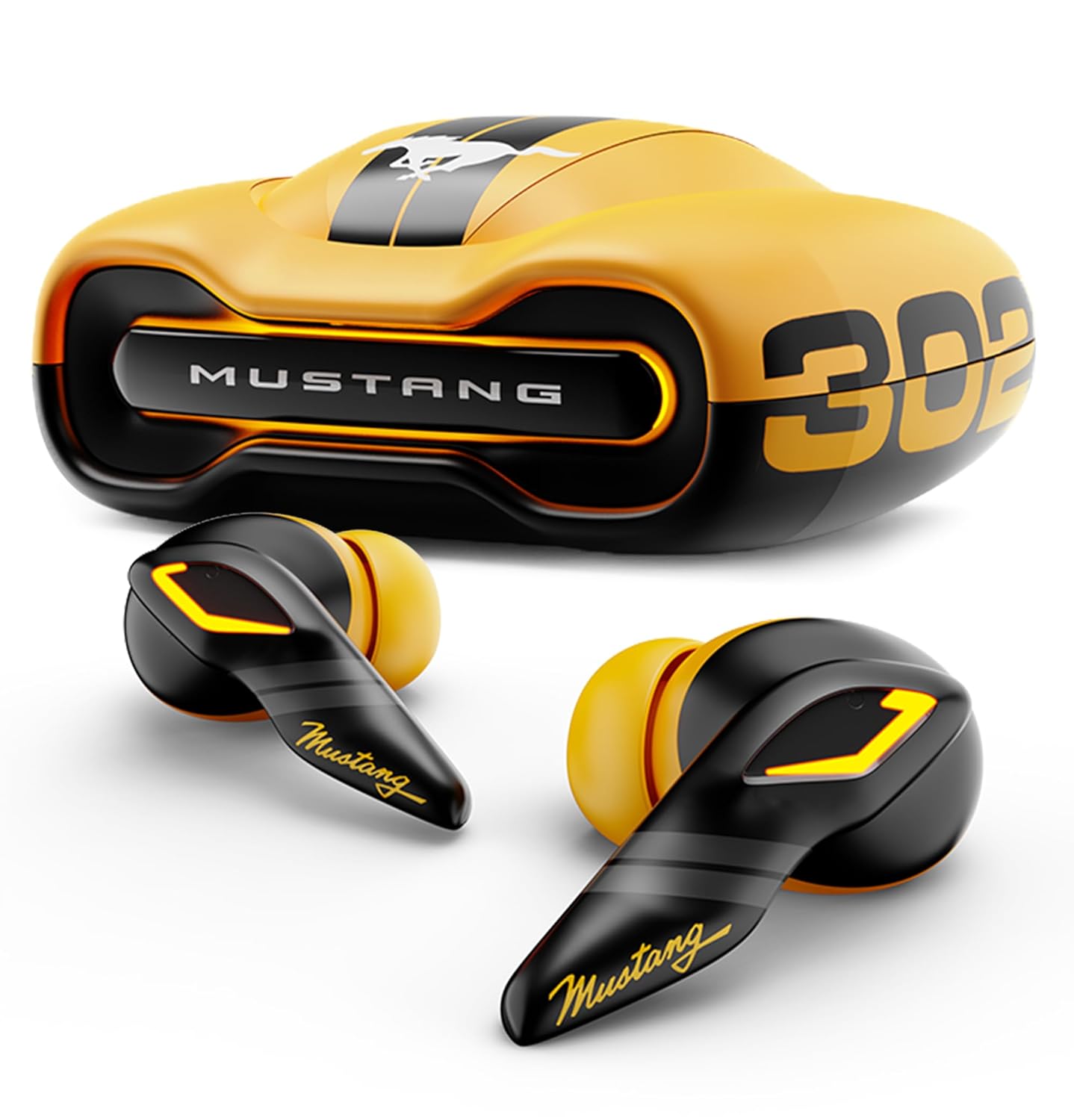 Goboult mustang torq wireless in ear earbuds with 60h playtime, app support,quad mic enc, 45ms low latency, 13mm driver, breathing leds,touch controls, madein india, ipx5, ear buds wireless (yellow)