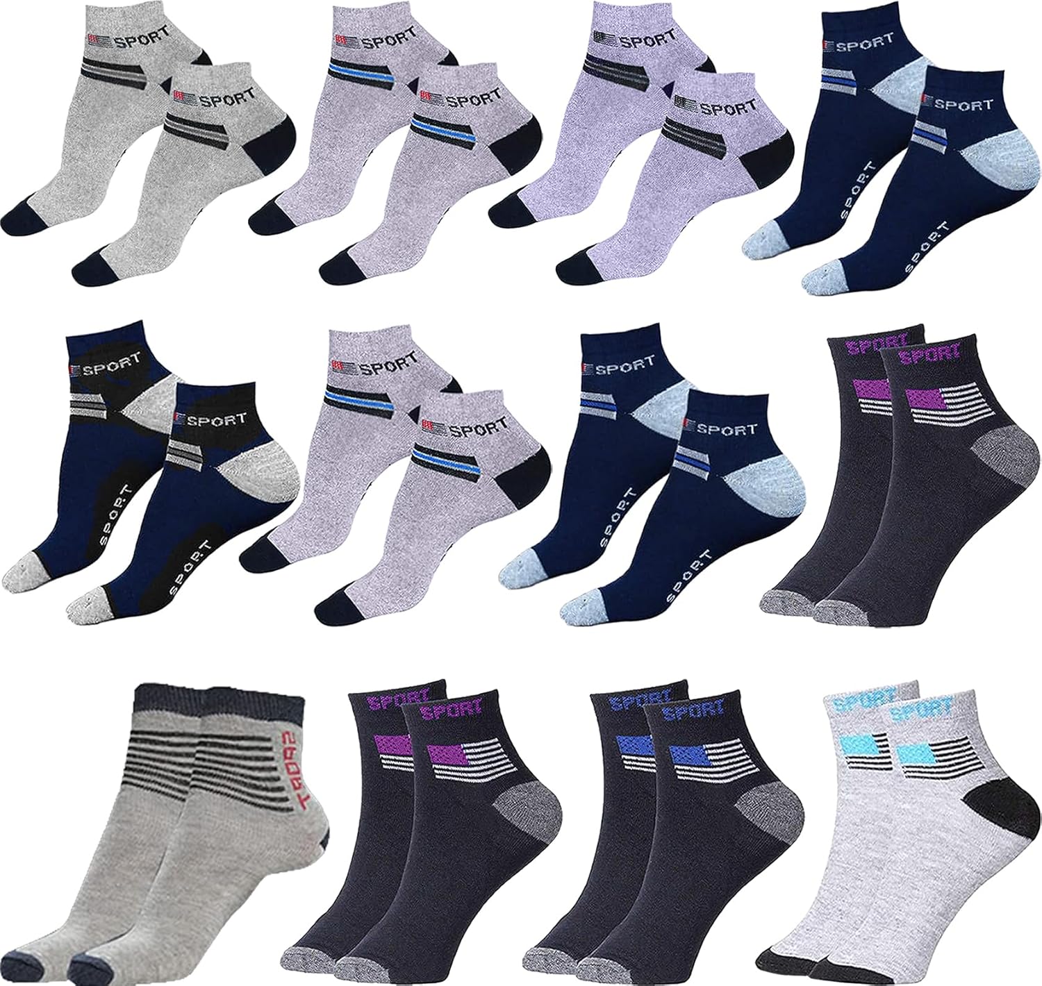 Men ankle length cotton socks multicolored pack of 12