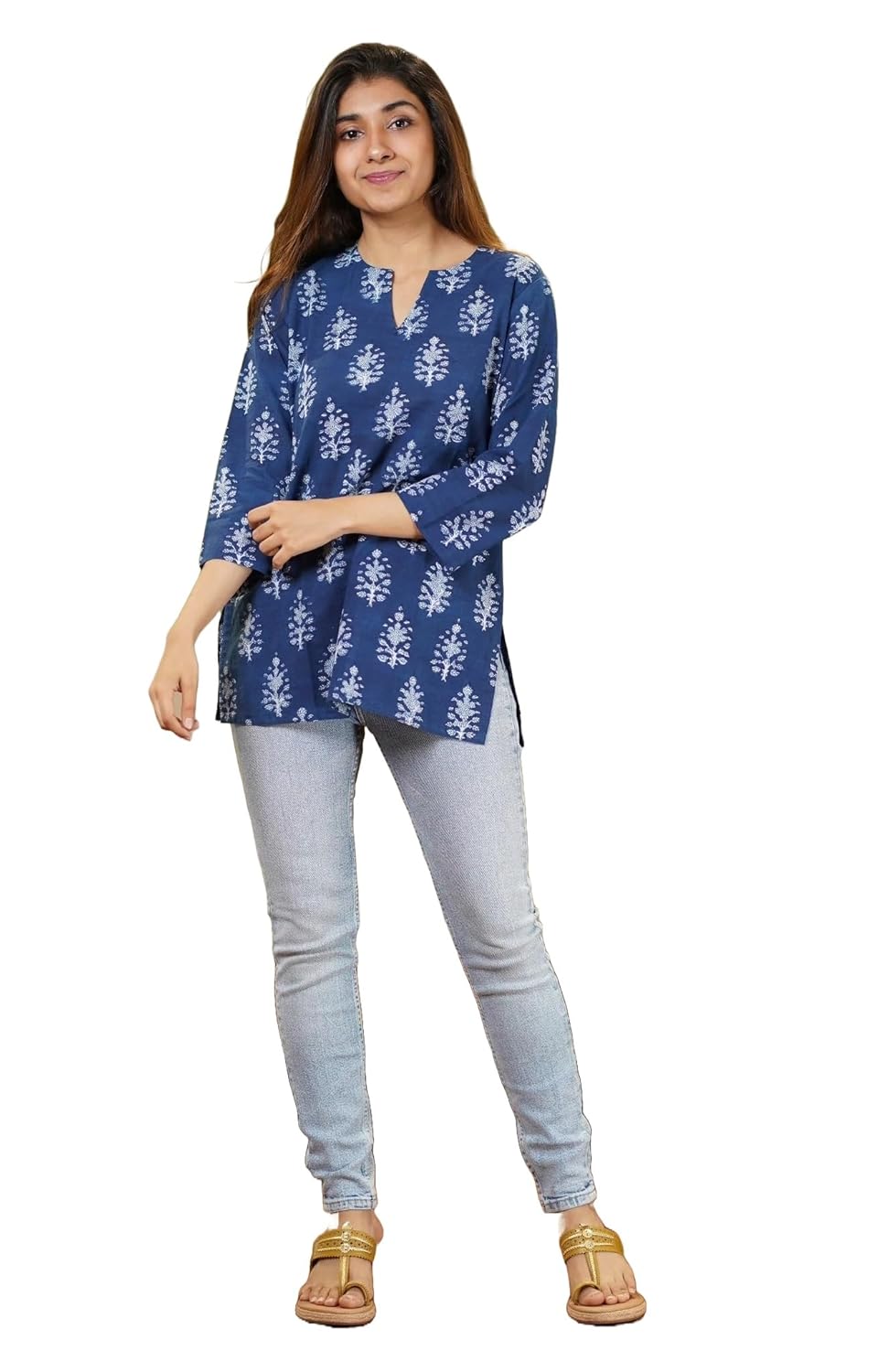 Klosia women viscose regular fit printed short kurta