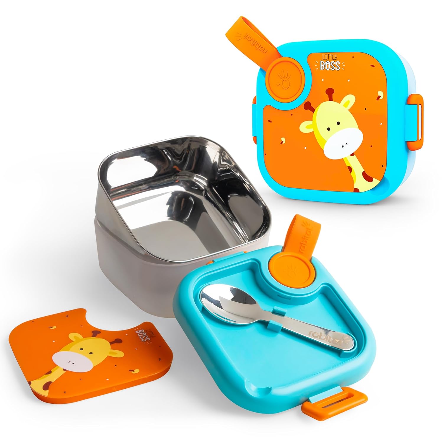 Rabitat stainless steel lunch box with spoon – 2 years brand warranty | tiffinbox for kids | steel lunch box for school girls and boys | lunchmate mini littleboss 500 ml