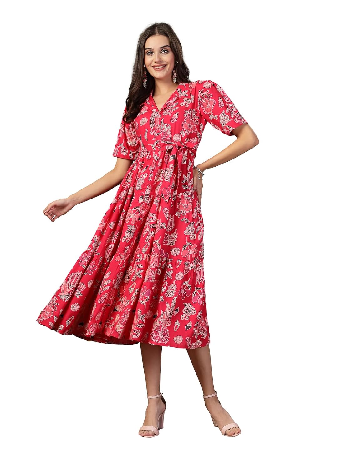 Stylum womens fit and flare maxi tropical printed rayon tiered dress