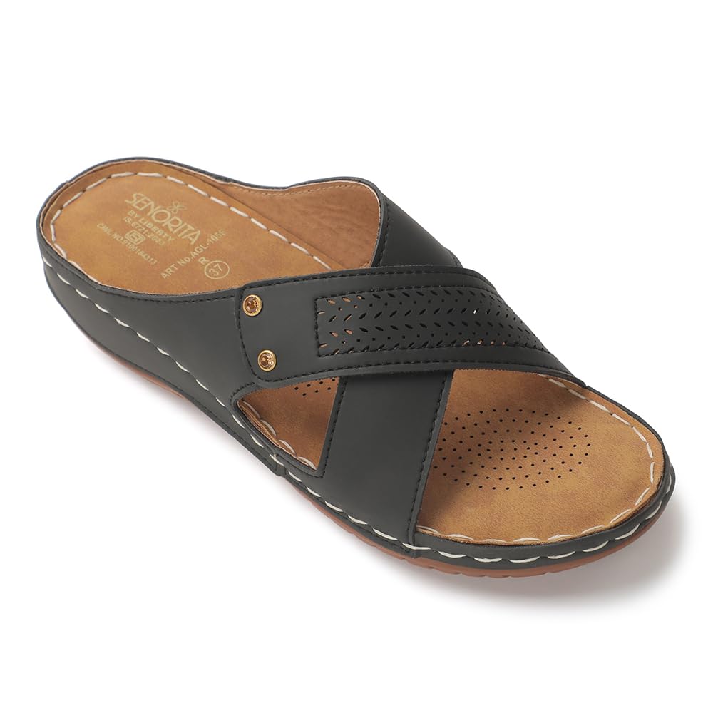 Liberty senorita agl-105e casual slippers for women with pvc sole | pu upper -comfortable & lightweight | latest & trendy design | synthetic insole | stylishfootwear, cushioned footbed